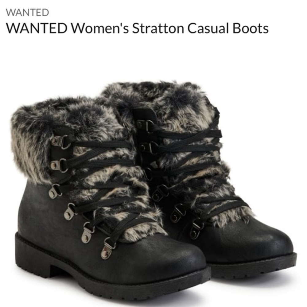 Wanted Women's Black and Gray Faux Fur Ankle Boots